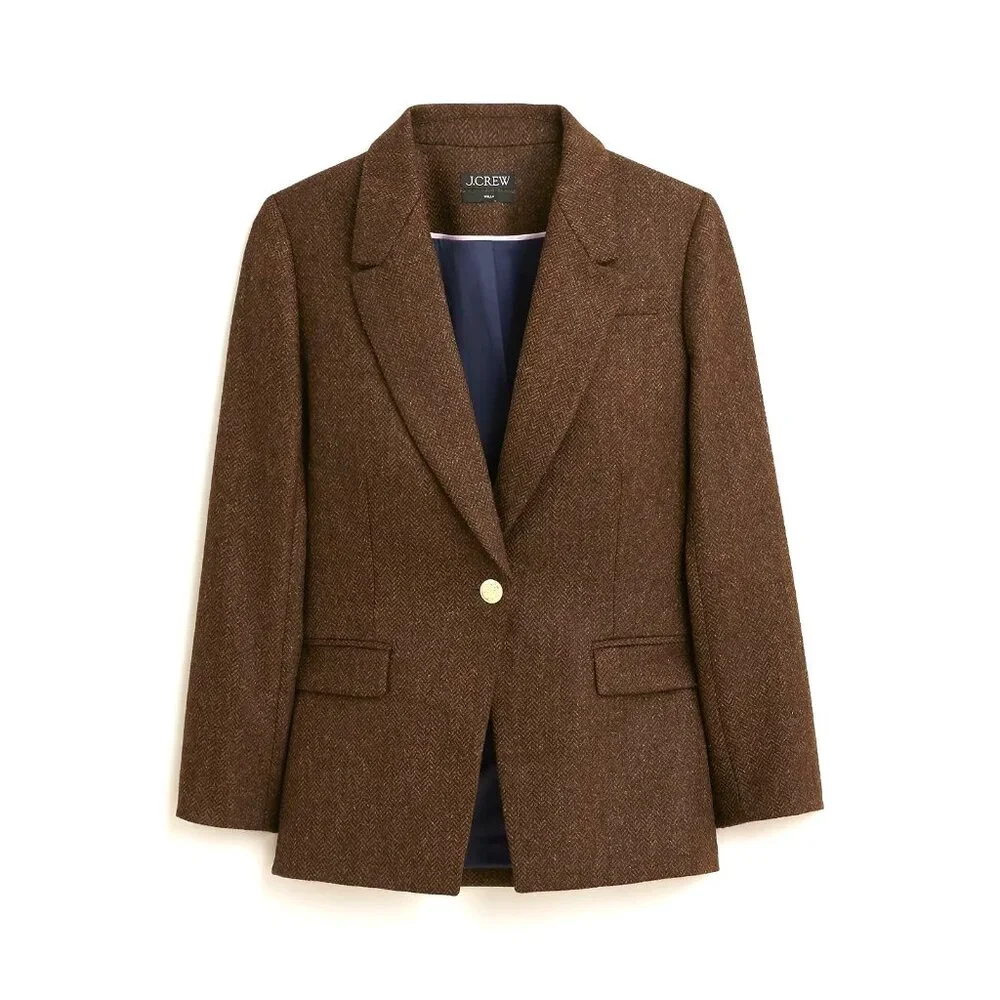 NWT J.Crew Willa Blazer in Brown Chocolate Umber Herringbone Wool Jacket 4P